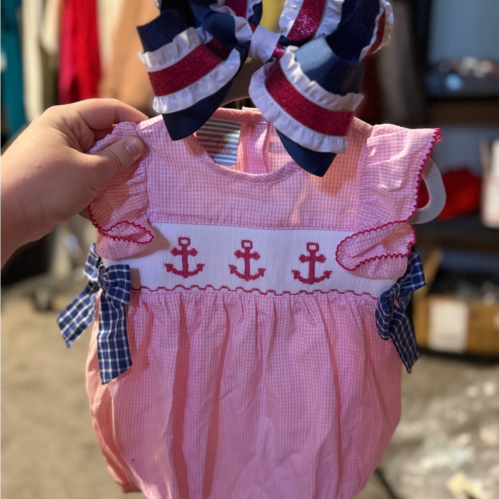 Pink Nautical Anchor Smock with custom bow